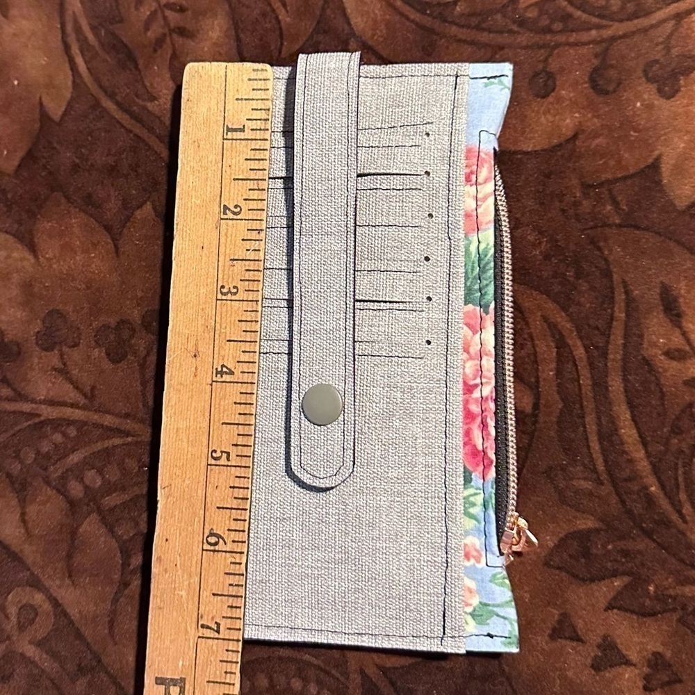 wallet flowers grey card slot zipper pockets handmade purse pal - Picture 3 of 8